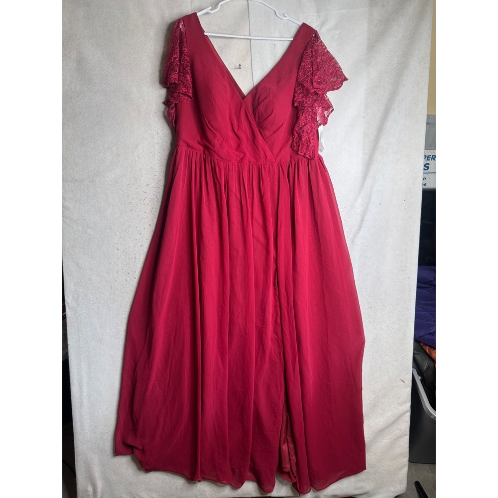 NWT Azazie Zella Burgundy Lace Flutter Sleeve Maxi Bridesmaid Dress A18 225926
